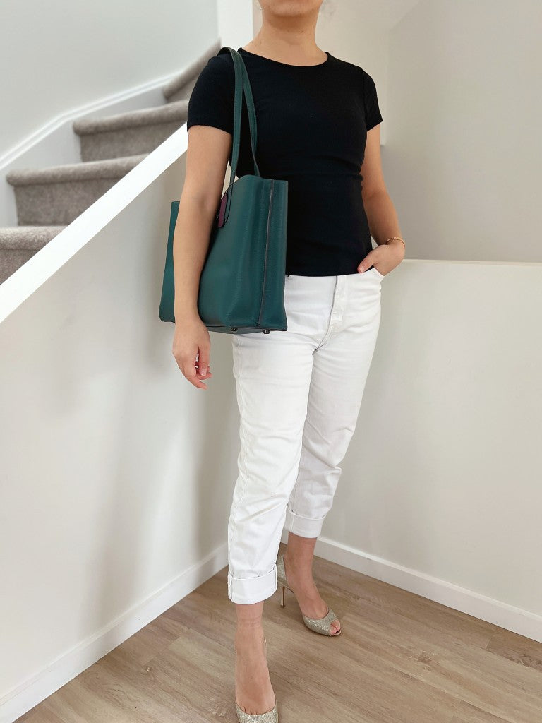 Coach Dark Green Leather Triple Compartment Career Carryall Shoulder Bag