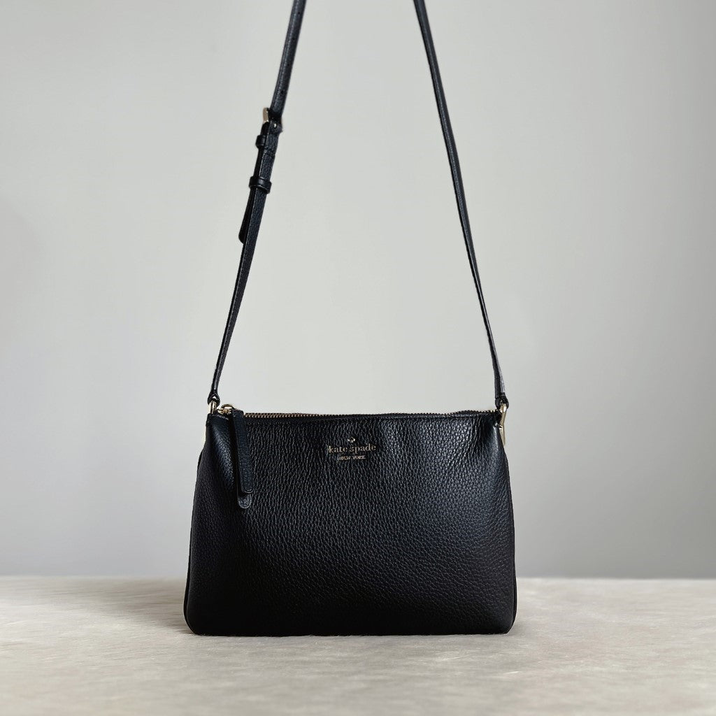 Kate Spade Black Leather Double Compartment Crossbody Shoulder Bag Like New