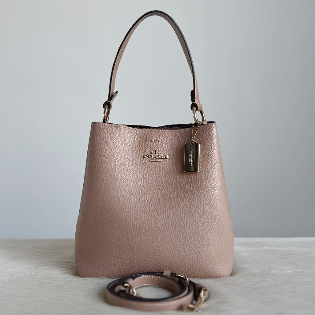 Coach Beige Leather Triple Compartment Bucket 2 Way Shoulder Bag Like New