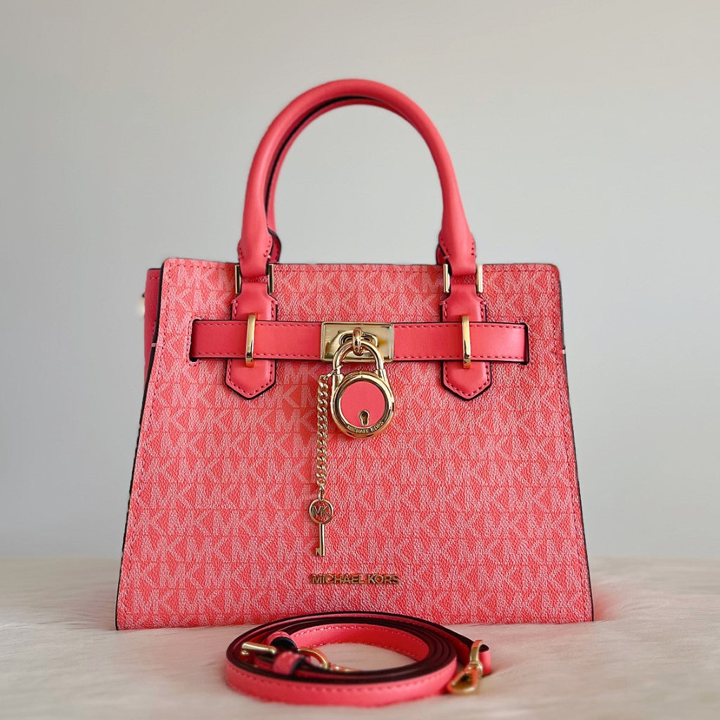 Michael Kors Pink Leather Monogram Padlock Detail 2 Way Shoulder Bag Like New