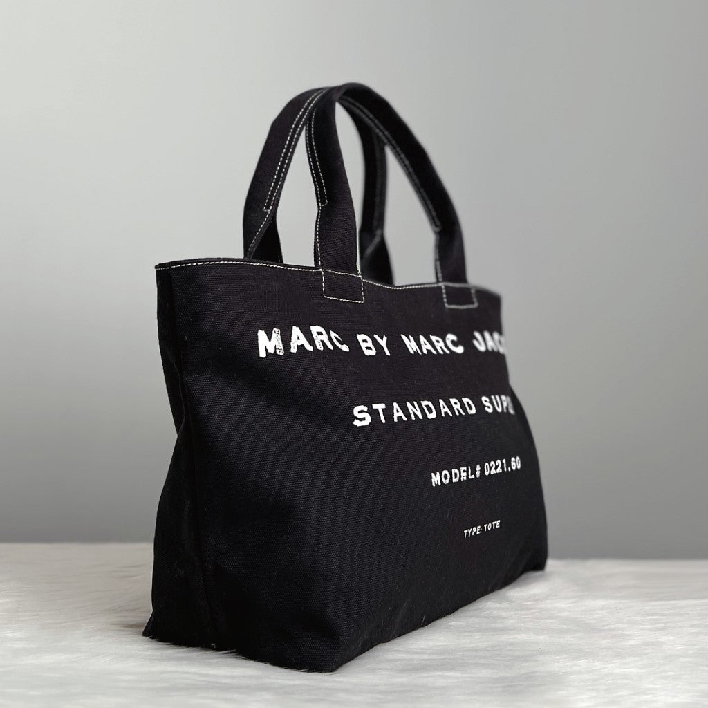 Marc Jacobs Black Canvas Front Pattern Large Tote Shoulder Bag Excellent