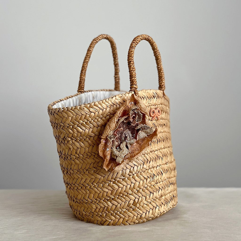 Anya Hindmarch Floral Patchwork Straw Holiday Tote Bag Excellent