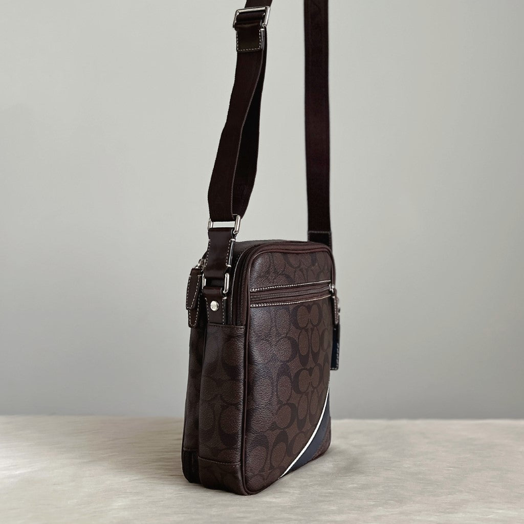 Coach Chocolate Leather Monogram Double Sided Unisex Crossbody Shoulder Bag Excellent