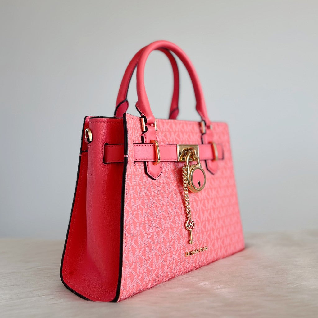 Michael Kors Pink Leather Monogram Padlock Detail 2 Way Shoulder Bag Like New