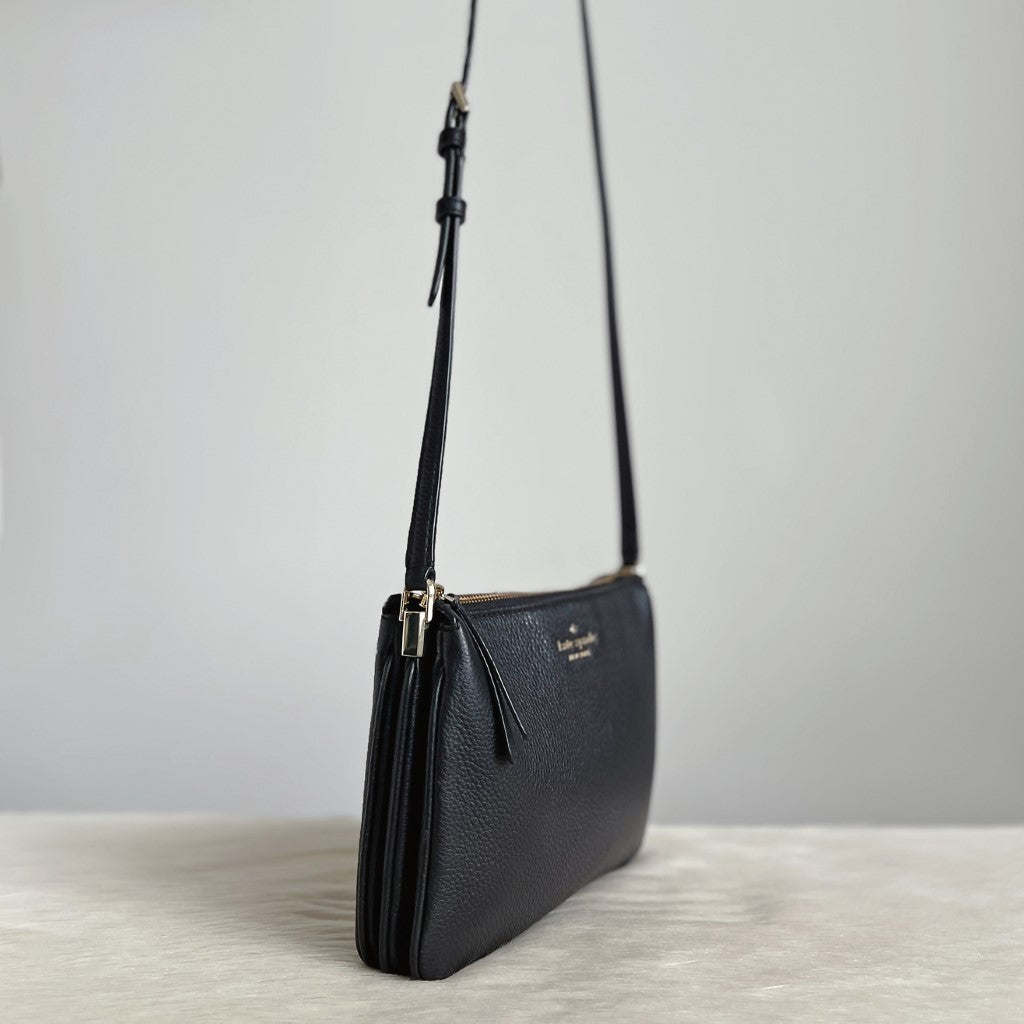 Kate Spade Black Leather Double Compartment Crossbody Shoulder Bag Like New