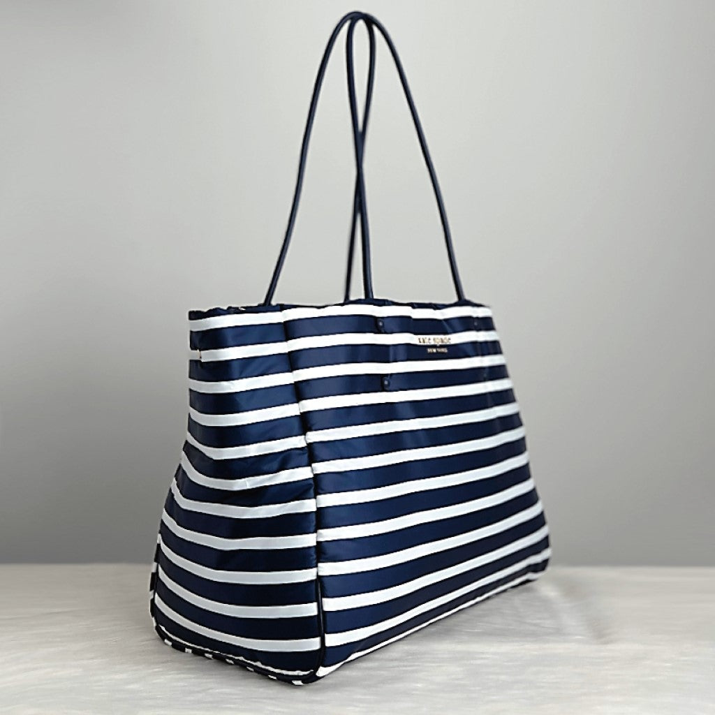 Kate Spade Navy Leather Striped Large Shopper Shoulder Bag Like New