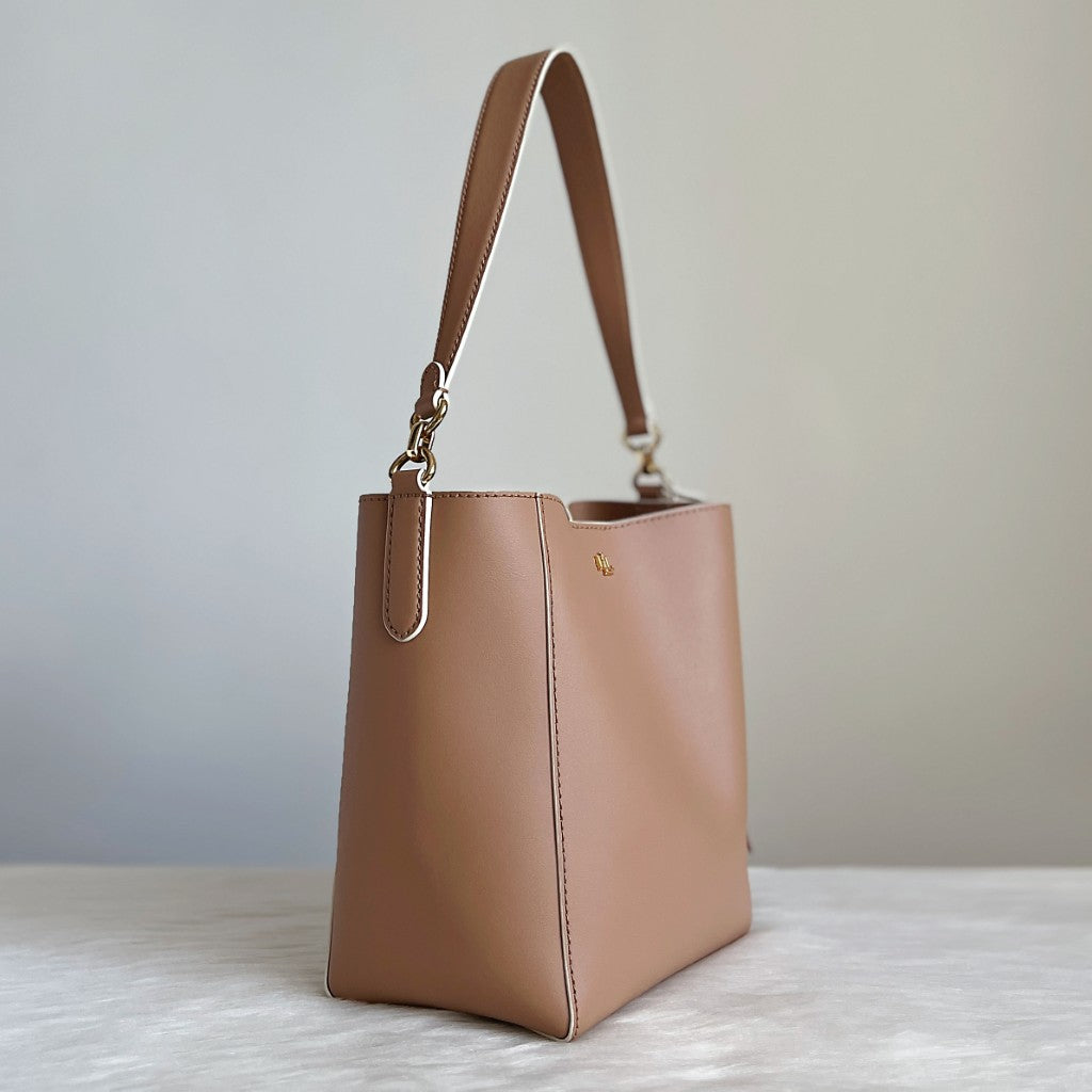 Ralph Lauren Mocca Leather Bucket 2 Way Shoulder Bag Like New