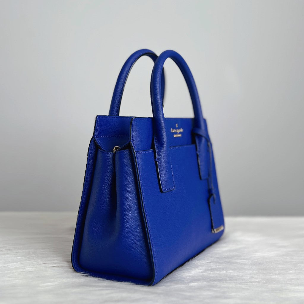 Kate Spade Blue Leather Front Logo Charm Detail 2 Way Shoulder Bag Like New