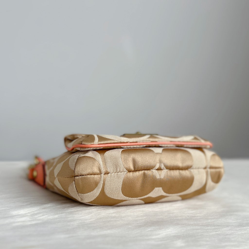 Coach Peach Leather Monogram Buckle Detail Crossbody Shoulder Bag Excellent