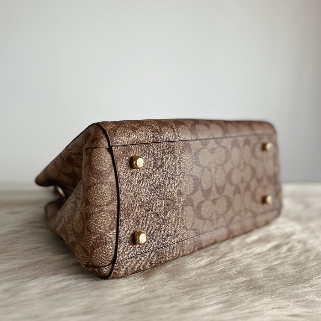 Coach Caramel Leather Monogram Triple Compartment 2 Way Shoulder Bag Excellent