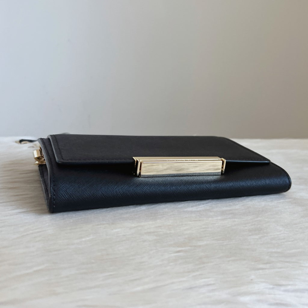 Kate Spade Black Leather Triple Compartment Small Crossbody Shoulder Bag Like New