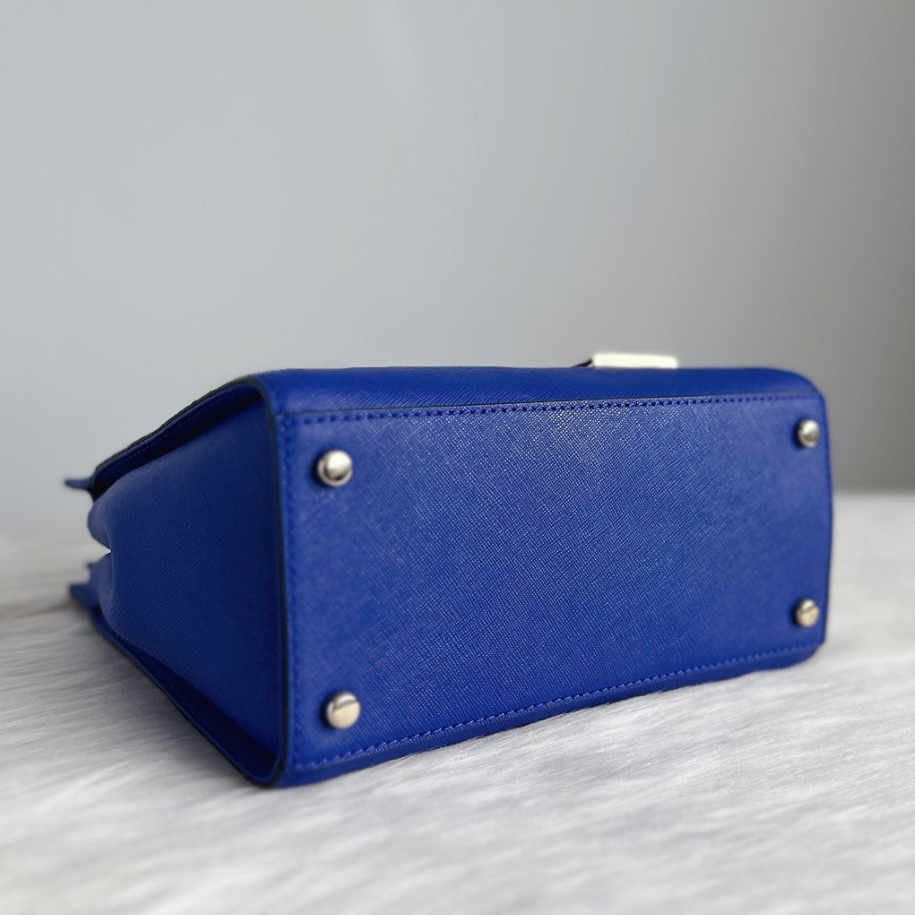 Kate Spade Blue Leather Front Logo Charm Detail 2 Way Shoulder Bag Like New