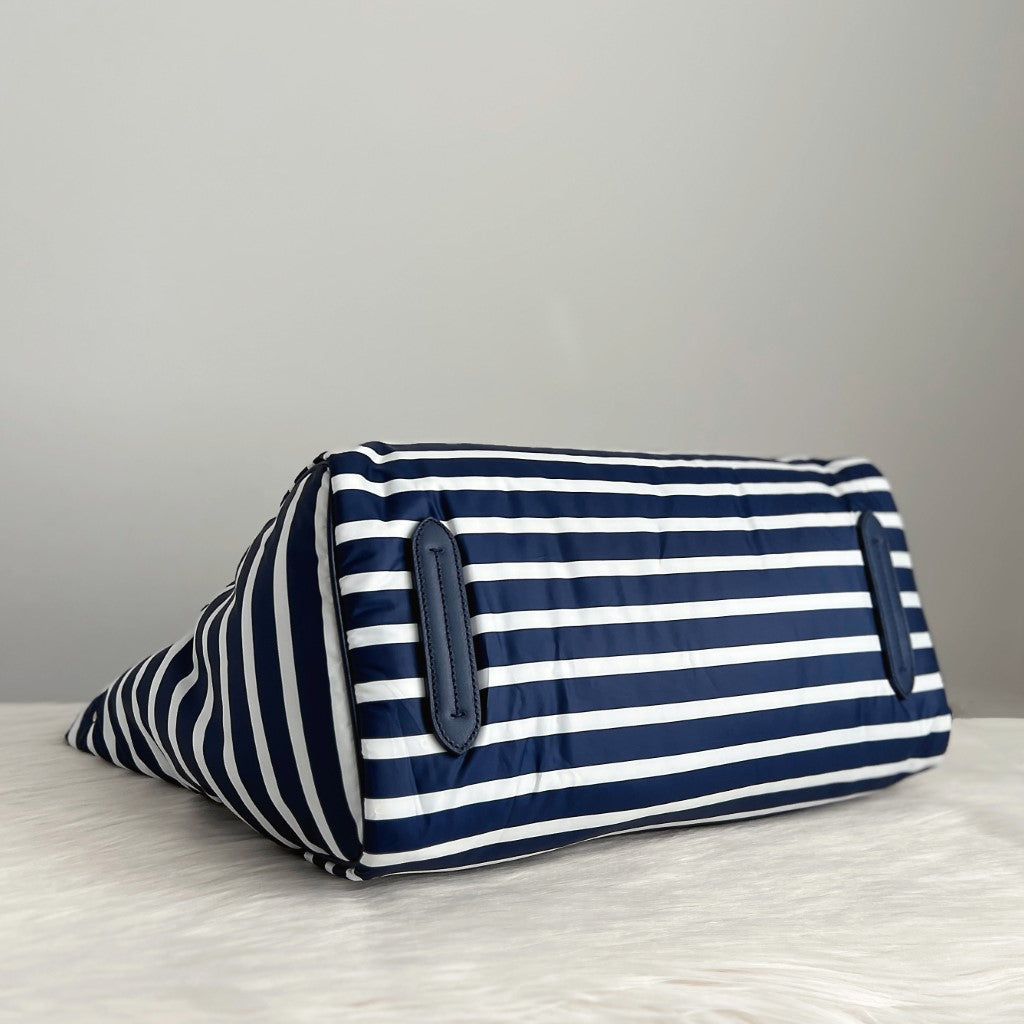 Kate Spade Navy Leather Striped Large Shopper Shoulder Bag Like New