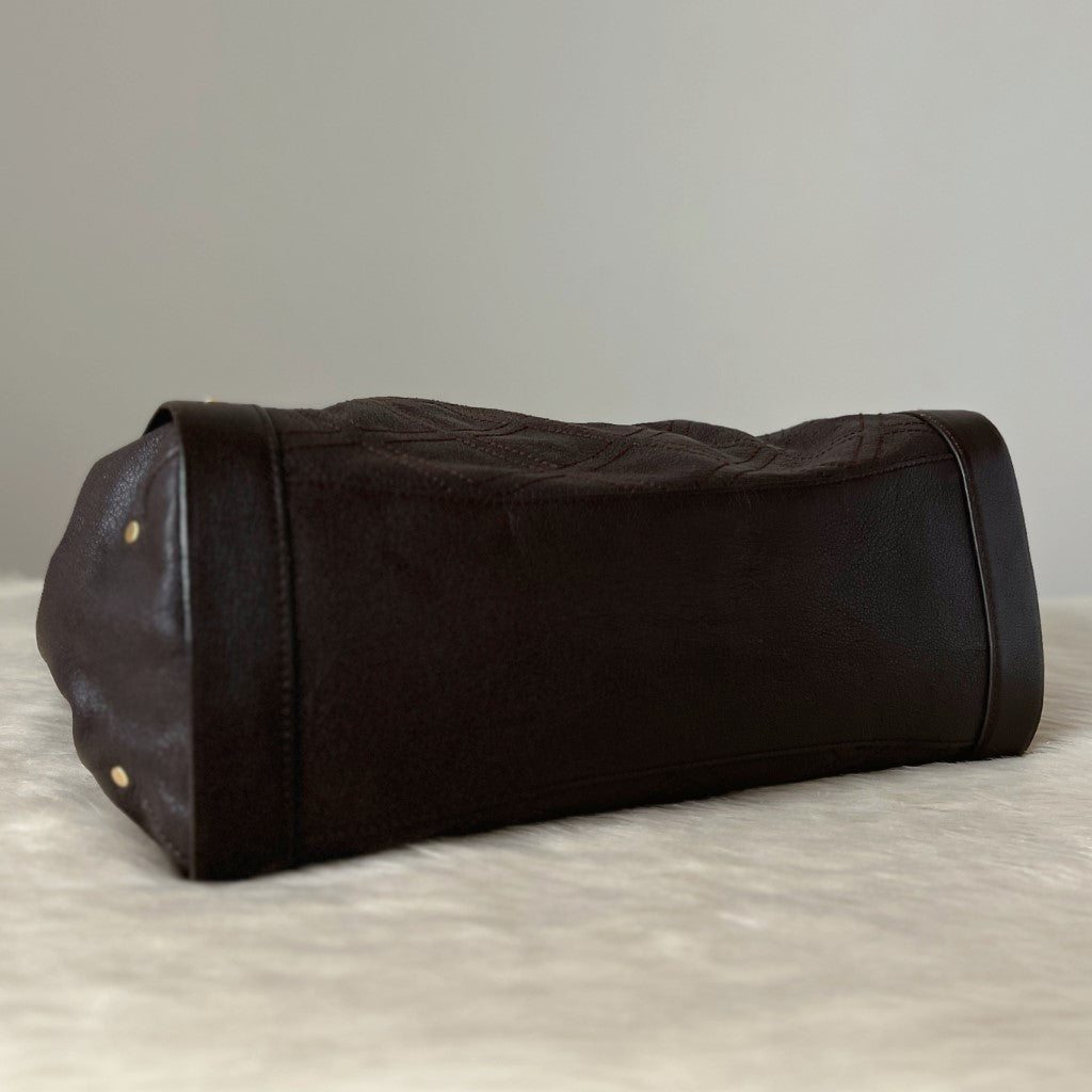 Bally Dark Chocolate Leather Chain Detail Shoulder Bag Excellent