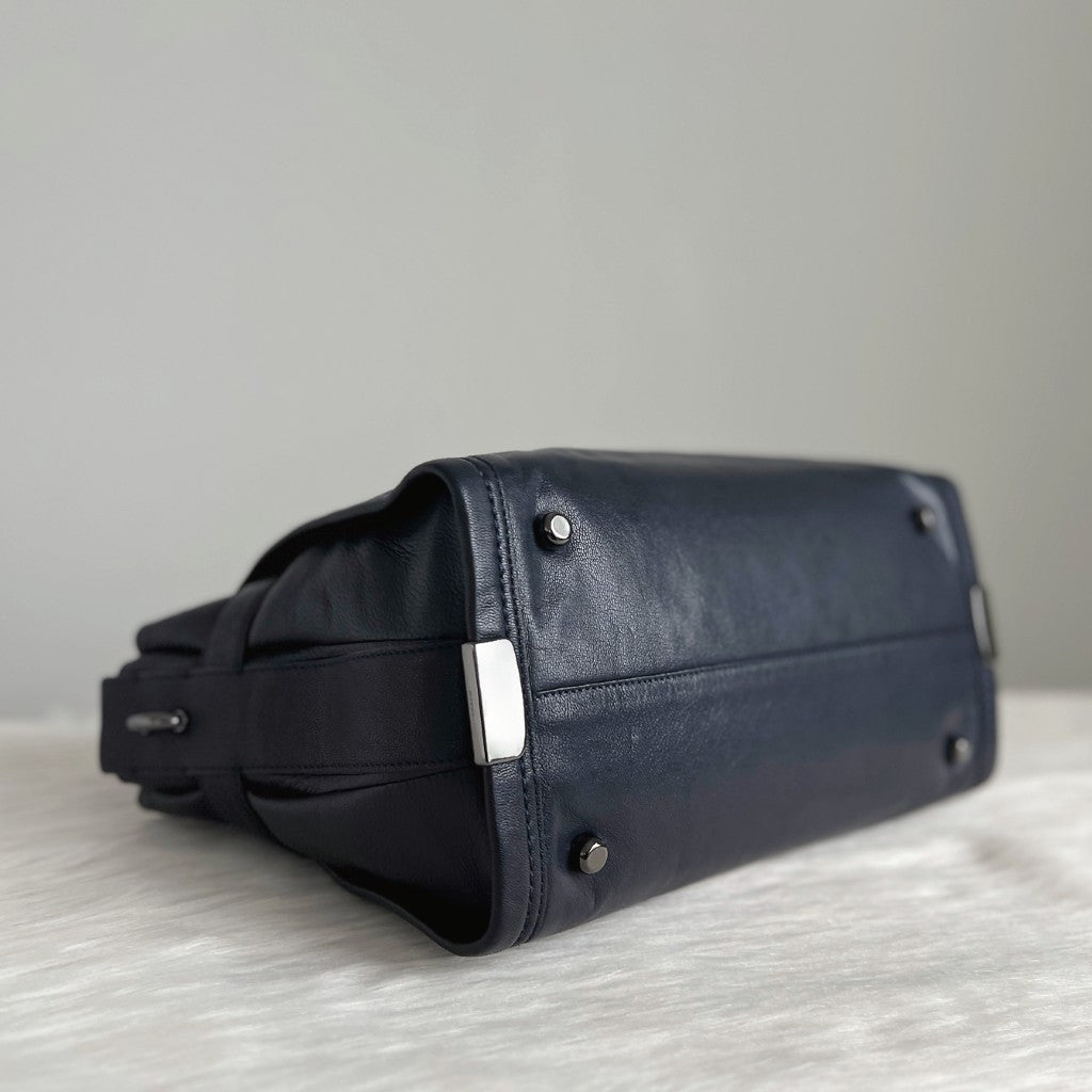 Coach Navy Leather Double Turn Lock Detail 2 Way Shoulder Bag Like New