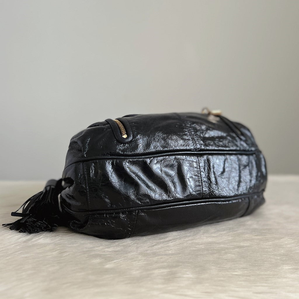 See by Chloe Patent Black Leather Front Detail 2 Way Shoulder Bag Excellent