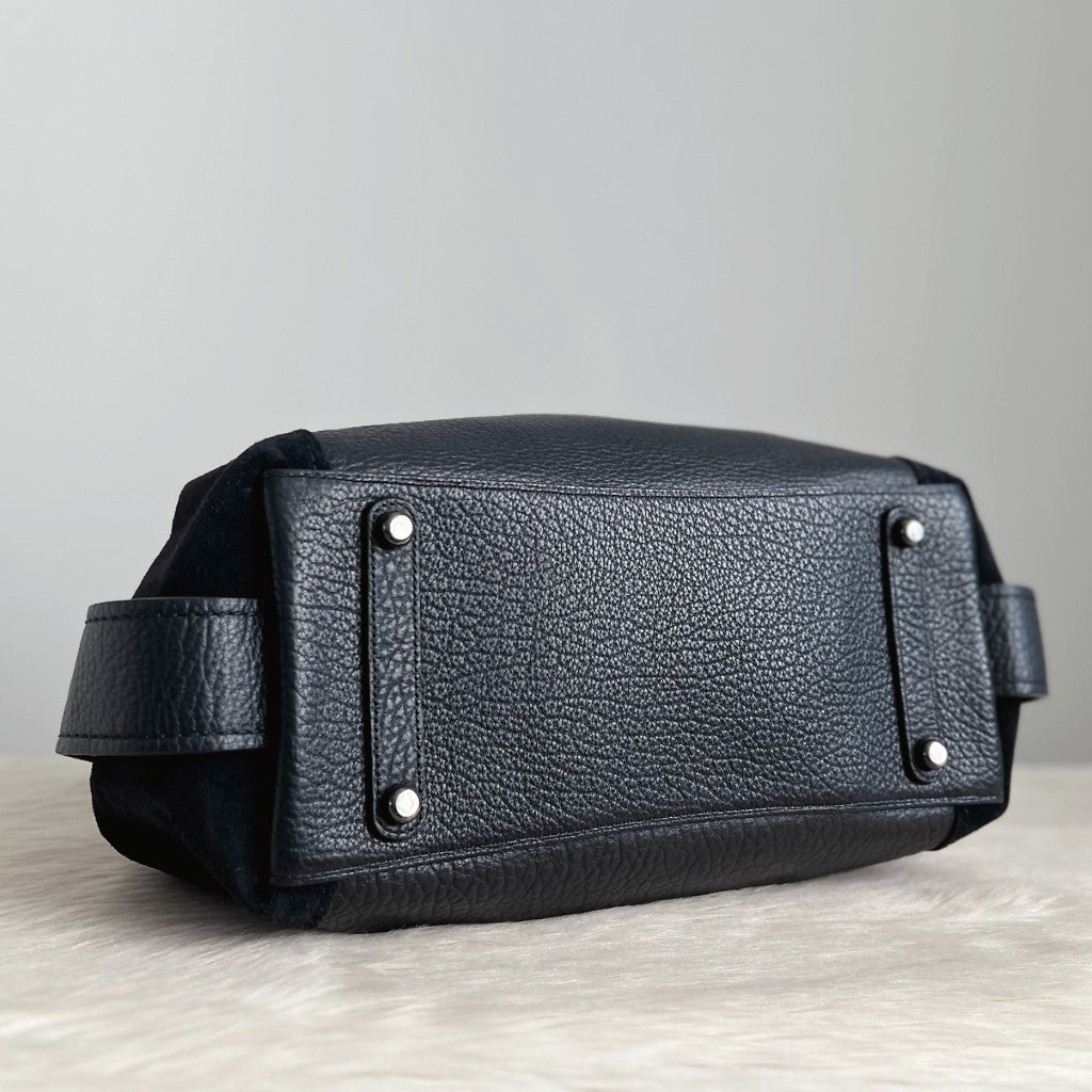 Coach Black Leather Suede Patchwork Triple Compartment Shoulder Bag