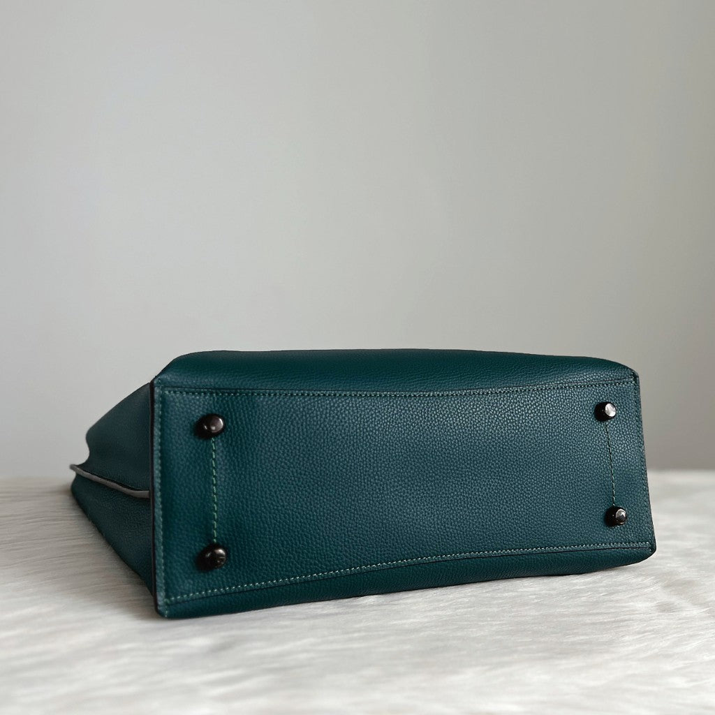 Coach Dark Green Leather Triple Compartment Career Carryall Shoulder Bag