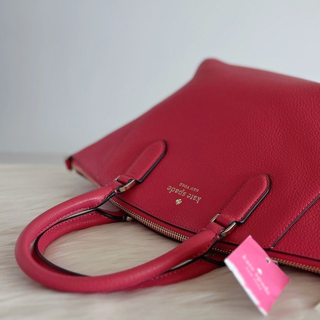 Kate Spade Fuchsia Leather Front Logo 2 Way Shoulder Bag New with Tags