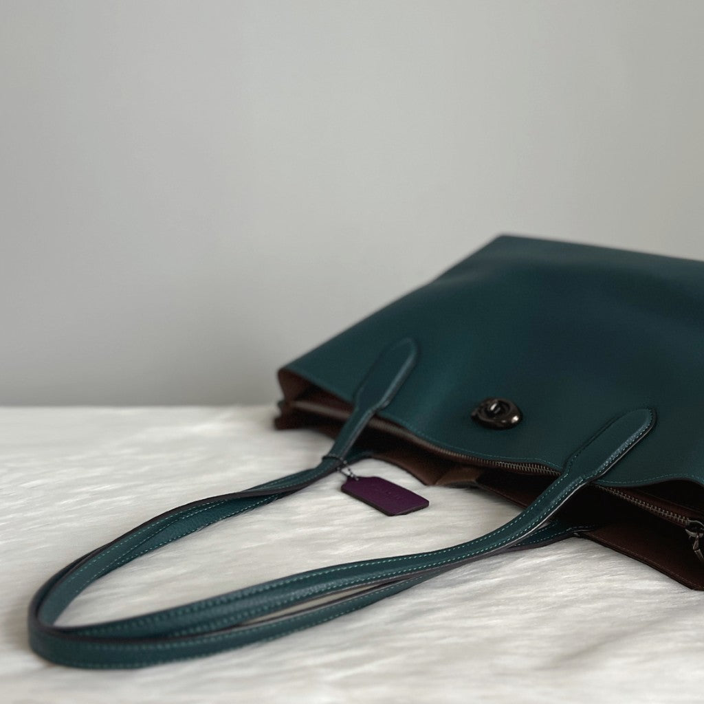 Coach Dark Green Leather Triple Compartment Career Carryall Shoulder Bag
