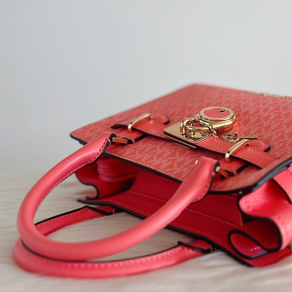 Michael Kors Pink Leather Monogram Padlock Detail 2 Way Shoulder Bag Like New