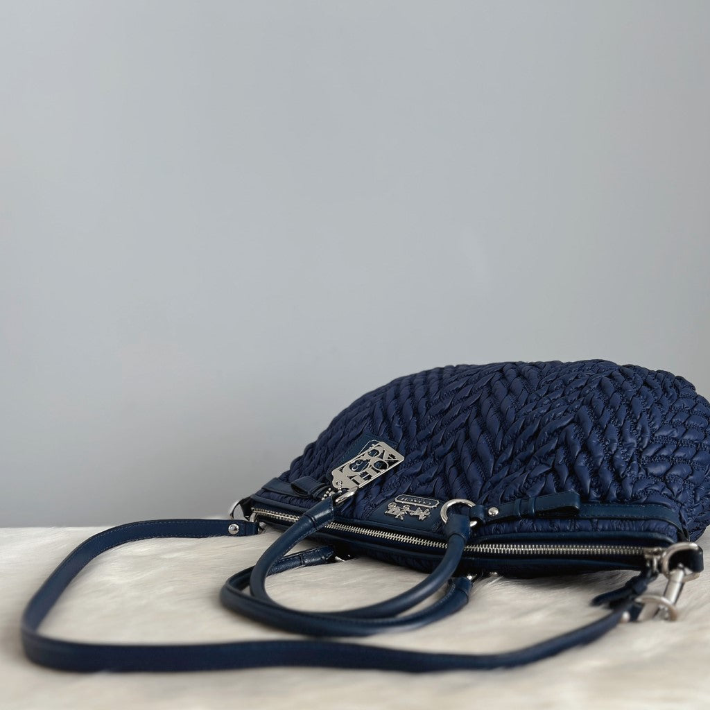 Coach Navy Leather Trim Quilited Detail 2 Way Shoulder Bag