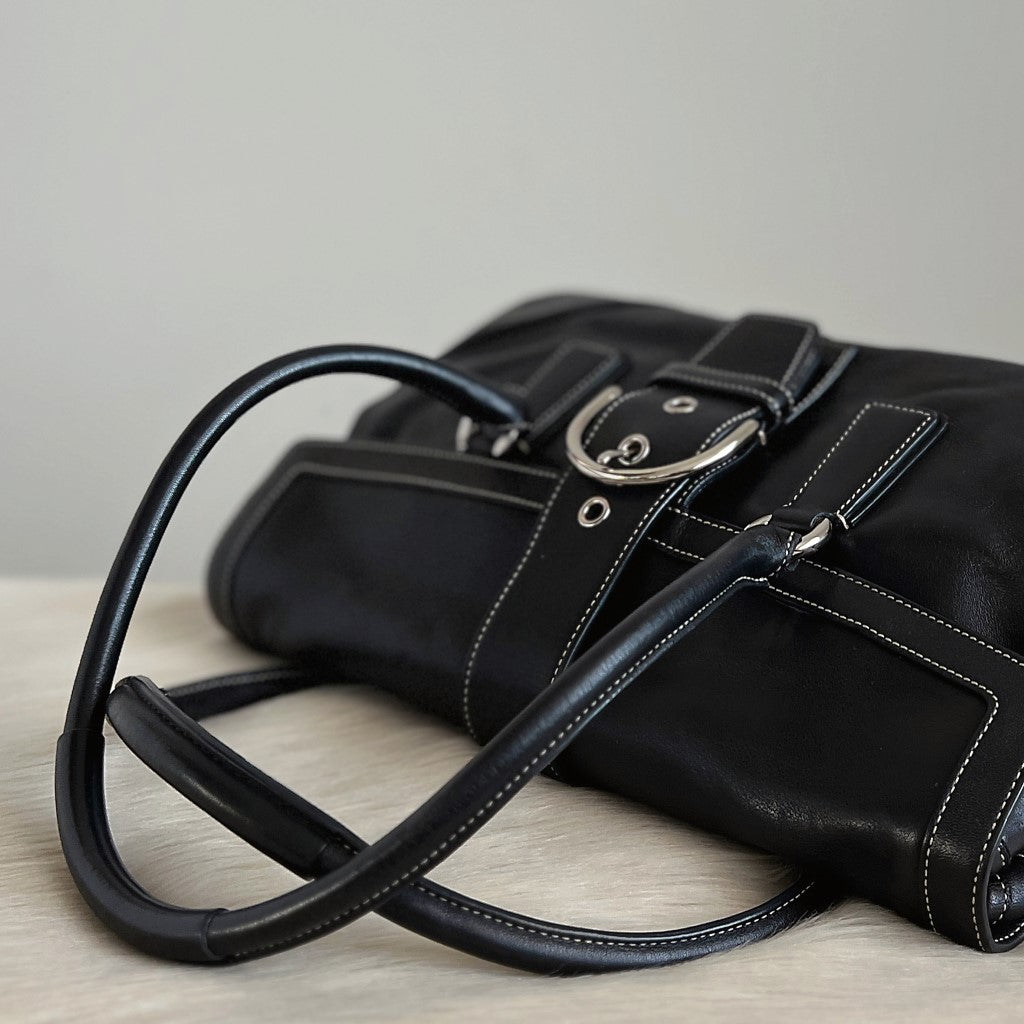 Coach Black Leather Front Buckle Flap Shoulder Bag Excellent