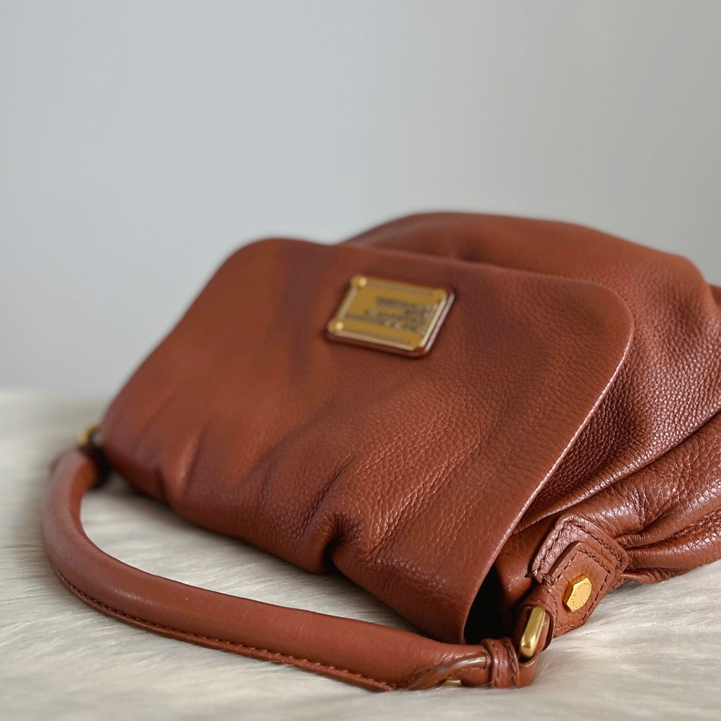 Marc Jacobs Caramel Leather Front Logo 2 Way Shoulder Bag Excellent