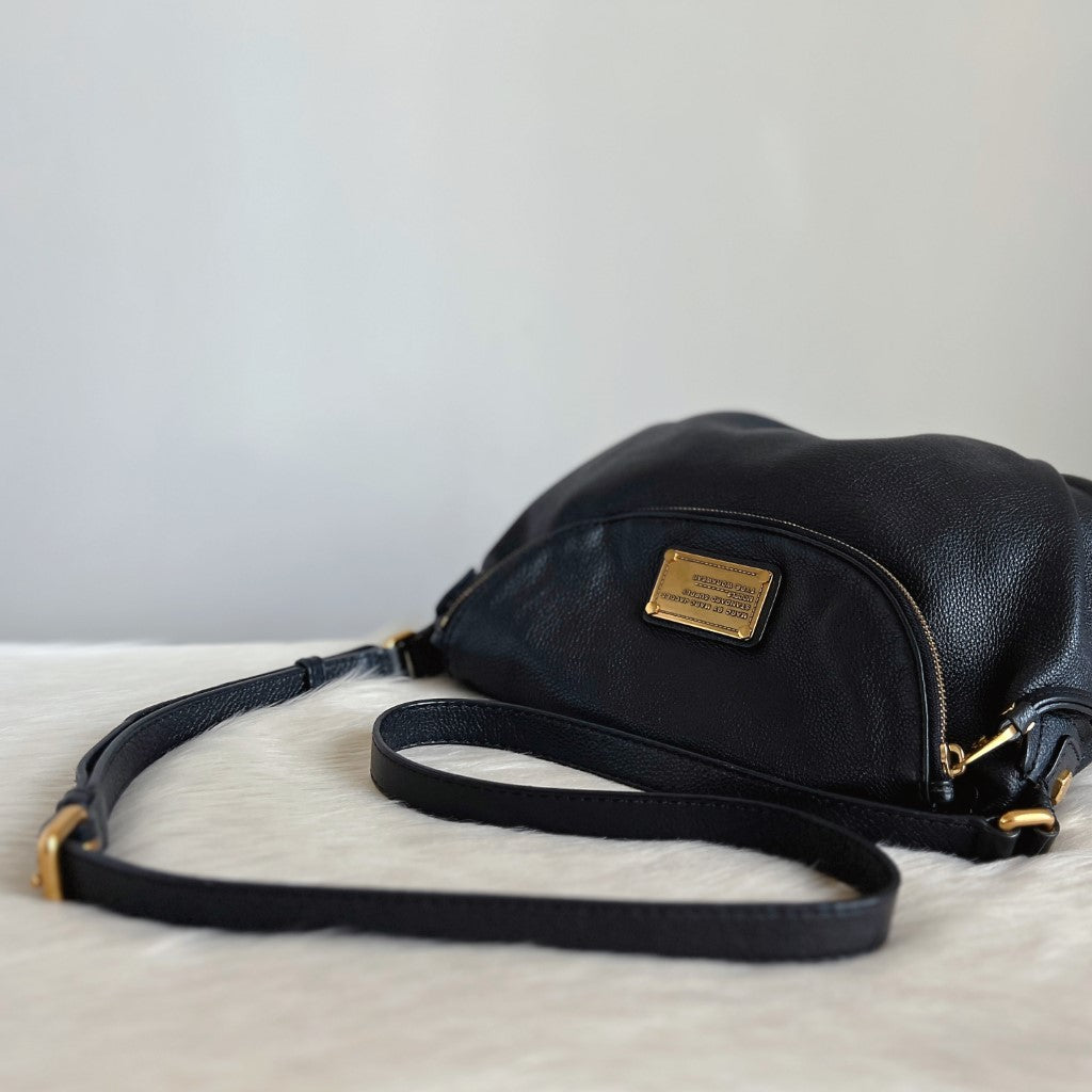 Marc Jacobs Black Leather Front Logo Crossbody Shoulder Bag