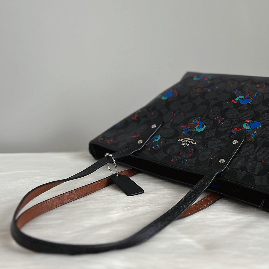 Coach Black Leather Monogram Shopper Shoulder Bag Like New