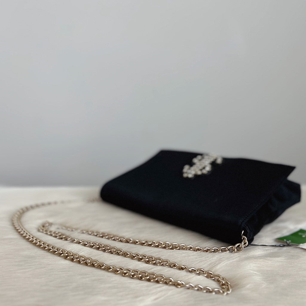 Kate Spade Black Satin Rhinestone Detail Crossbody Shoulder Bag New with Tags