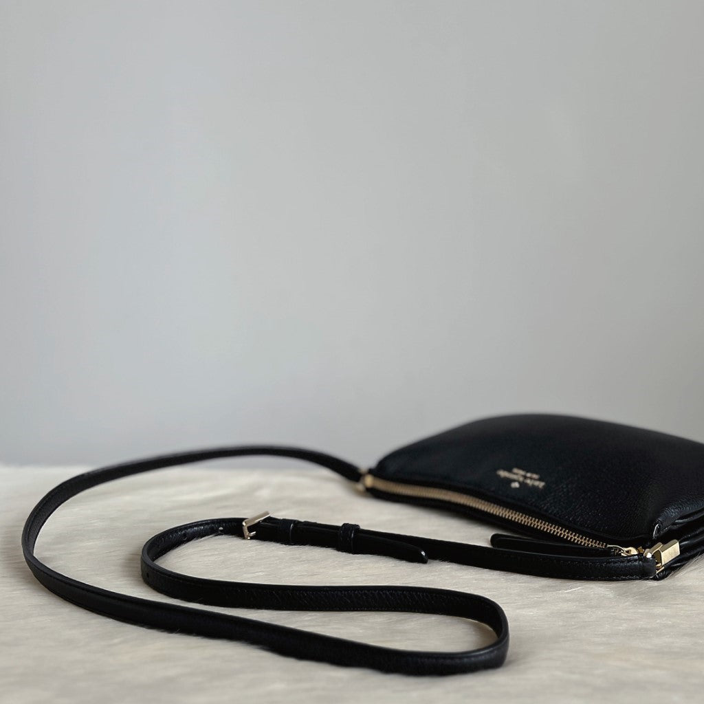 Kate Spade Black Leather Double Compartment Crossbody Shoulder Bag Like New