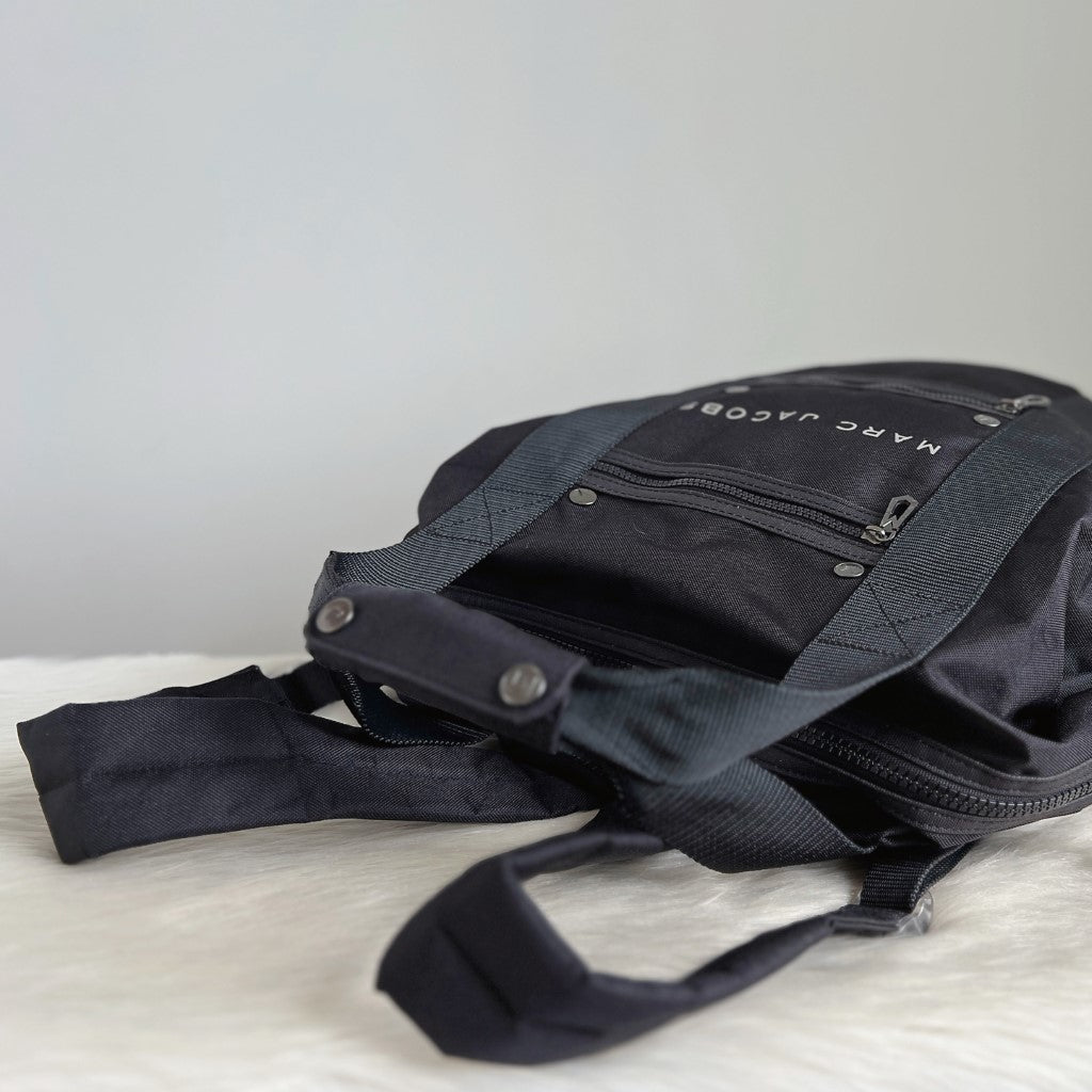 Marc Jacobs Black Canvas Front Zip Compartment Detail Large Backpack
