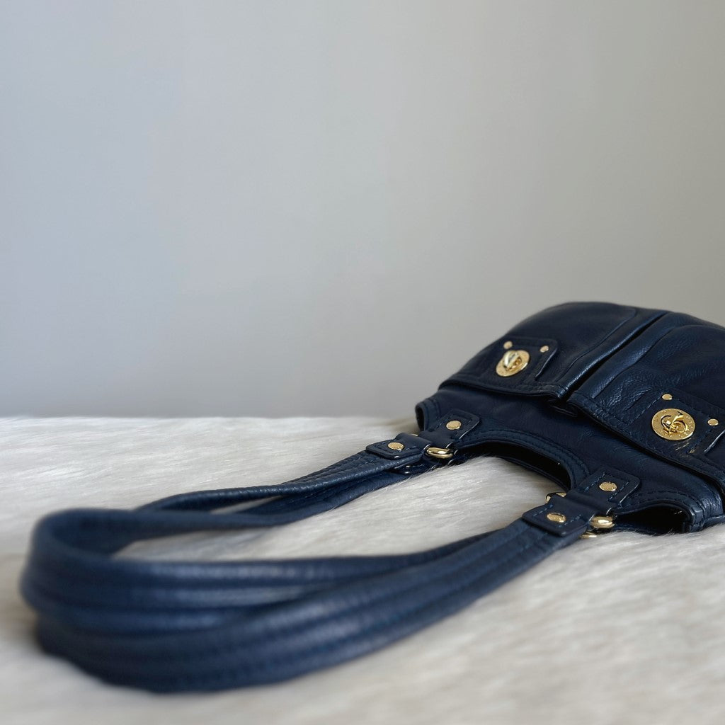Marc Jacobs Navy Leather Turn Lock Detail Shoulder Bag
