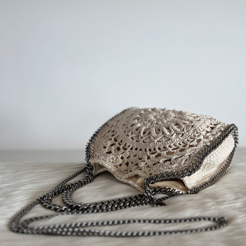 Stella Mccartney Creamy Knitted Falabella Small 2 Way Crossbody Shoulder Bag