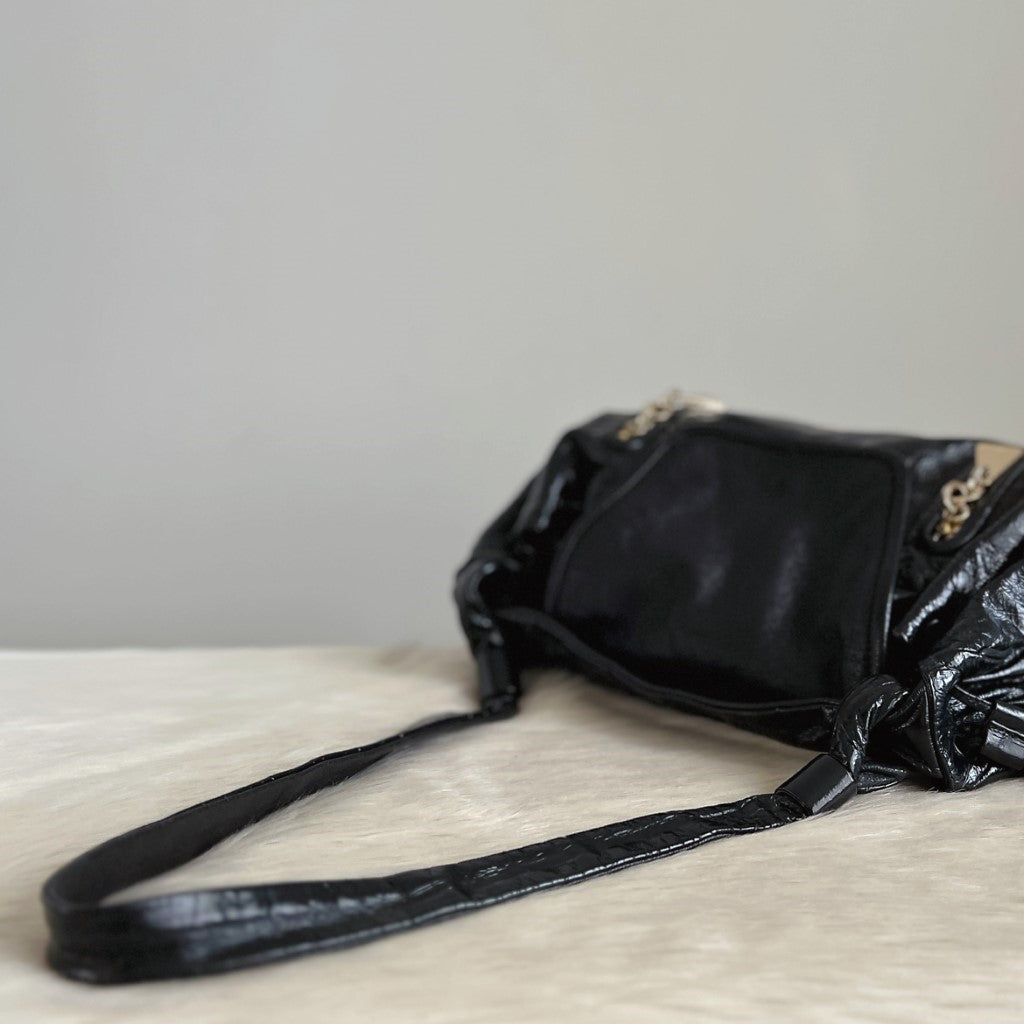 See by Chloe Patent Black Leather Front Detail 2 Way Shoulder Bag Excellent