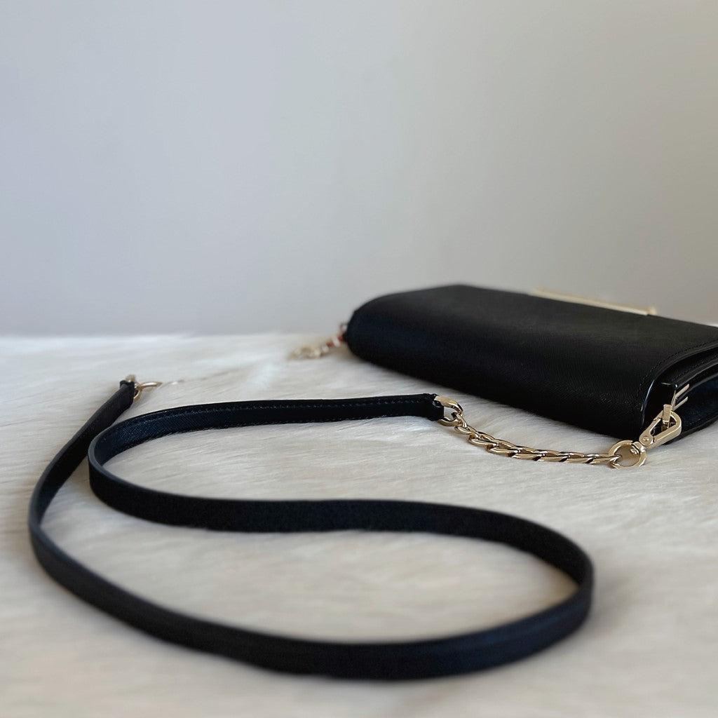 Kate Spade Black Leather Triple Compartment Small Crossbody Shoulder Bag Like New
