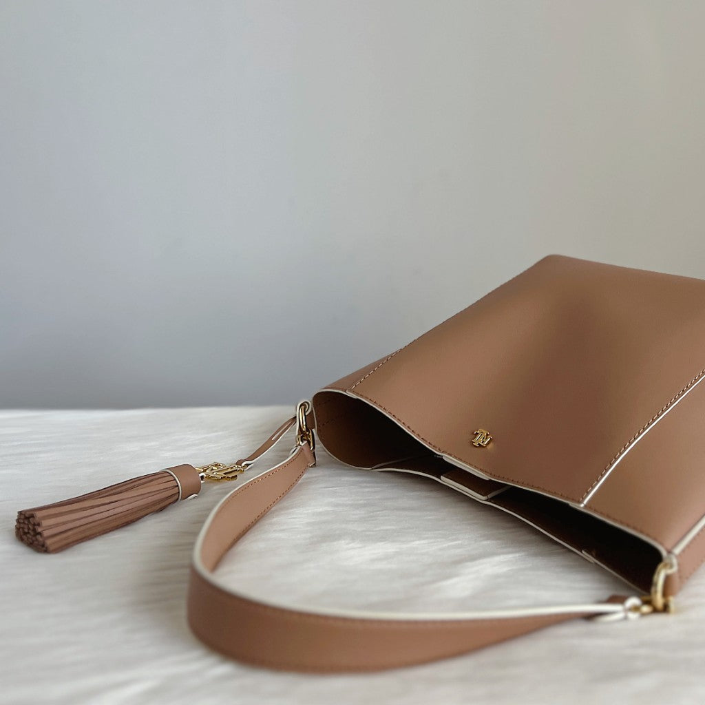 Ralph Lauren Mocca Leather Bucket 2 Way Shoulder Bag Like New