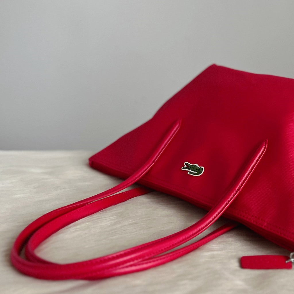 Lacoste Fuchsia Front Logo Carryall Shoulder Bag Excellent