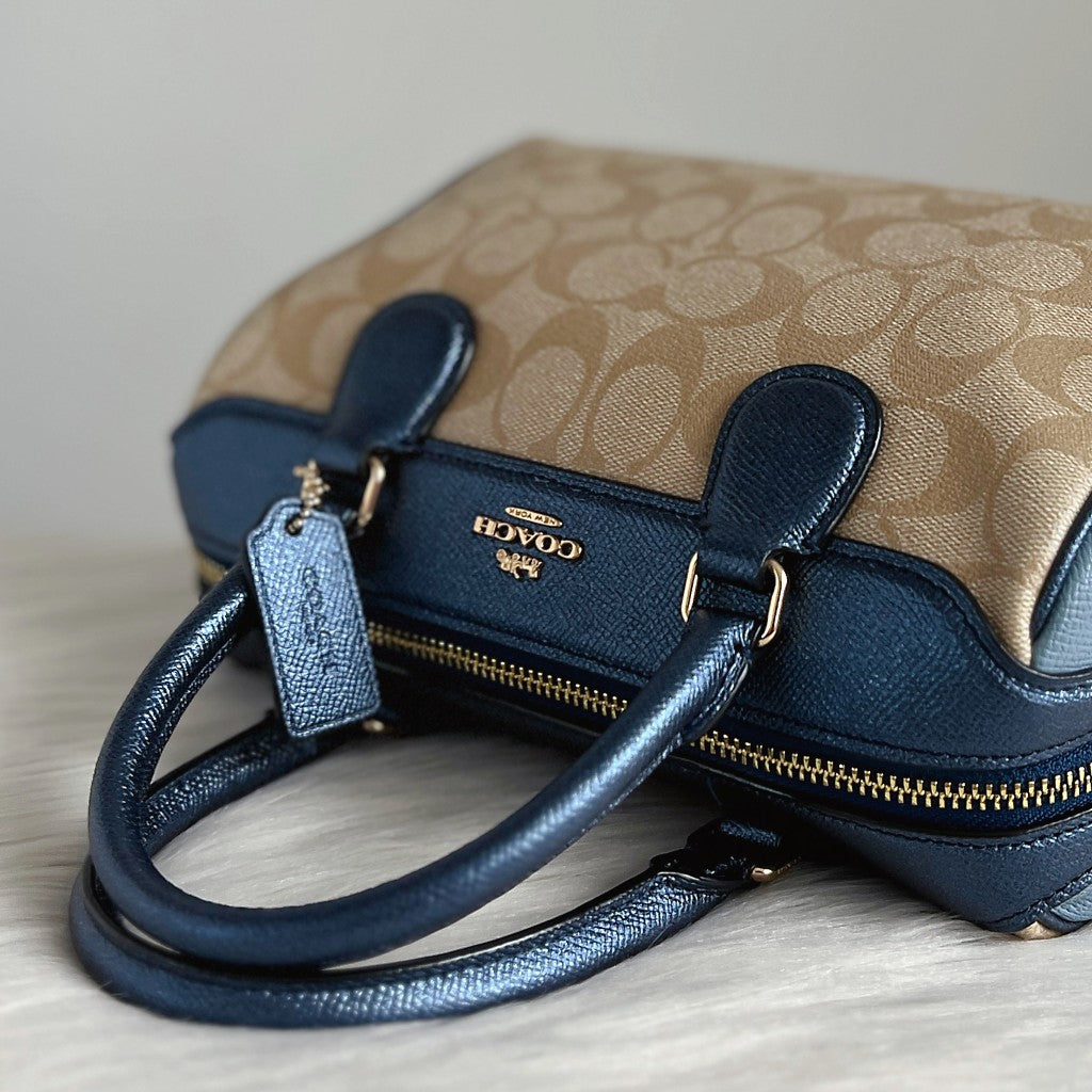 Coach Two Tone Leather Front Logo Monogram Boston 2 Way Shoulder Bag Like New