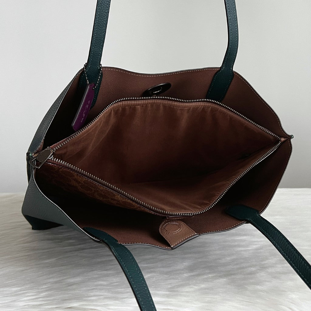 Coach Dark Green Leather Triple Compartment Career Carryall Shoulder Bag
