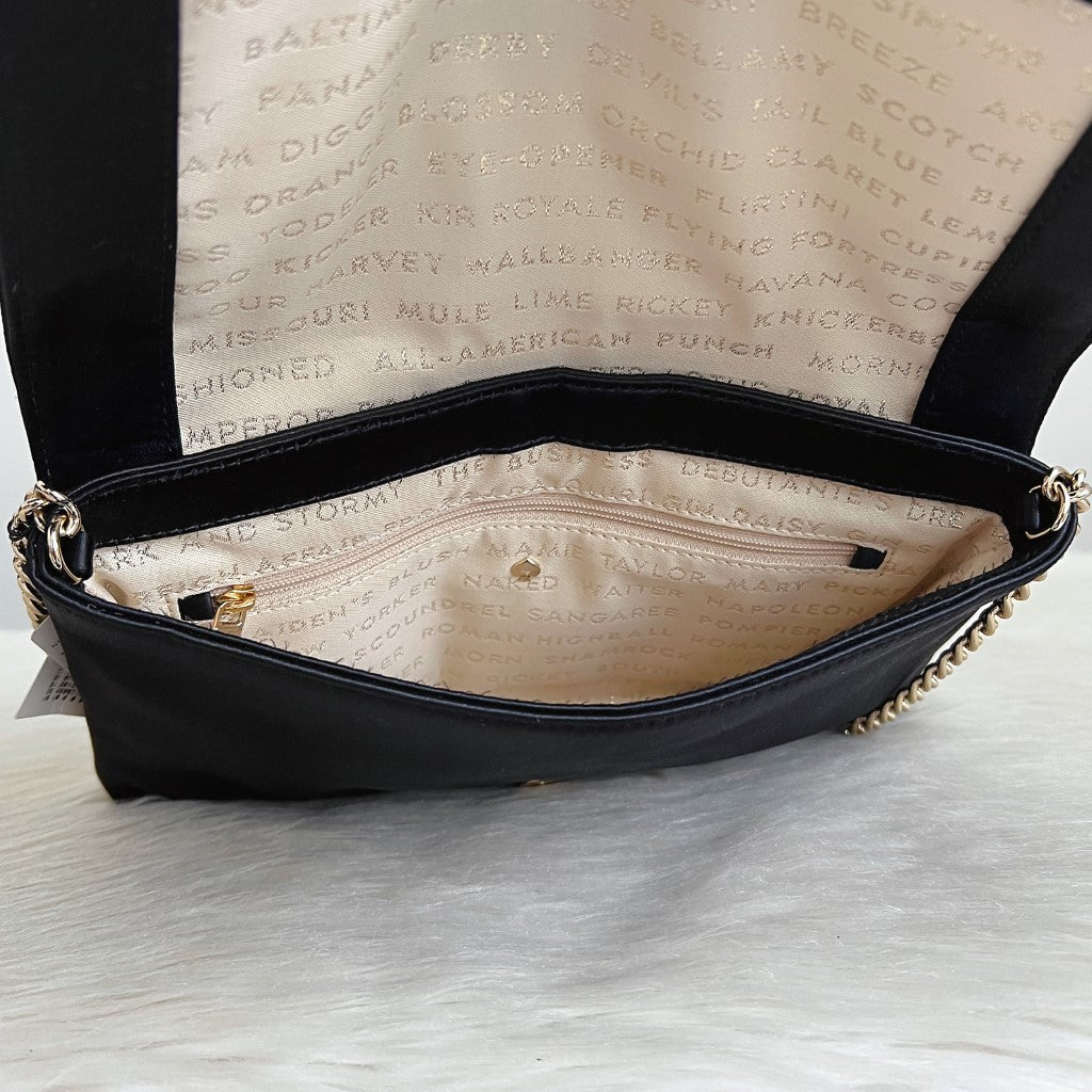 Kate Spade Black Satin Rhinestone Detail Crossbody Shoulder Bag New with Tags