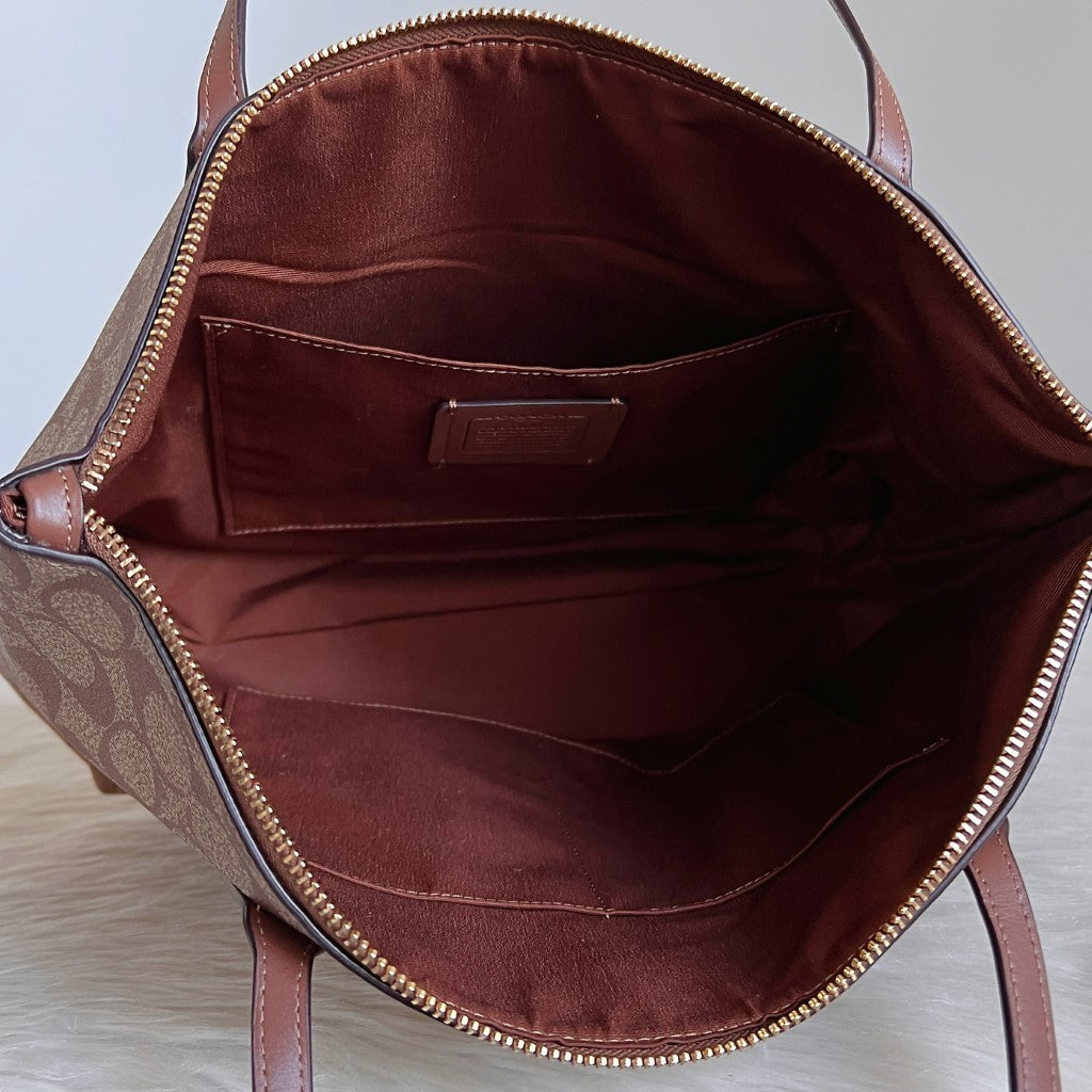 Coach Caramel Leather Monogram Front Logo Carryall Shoulder Bag Excellent