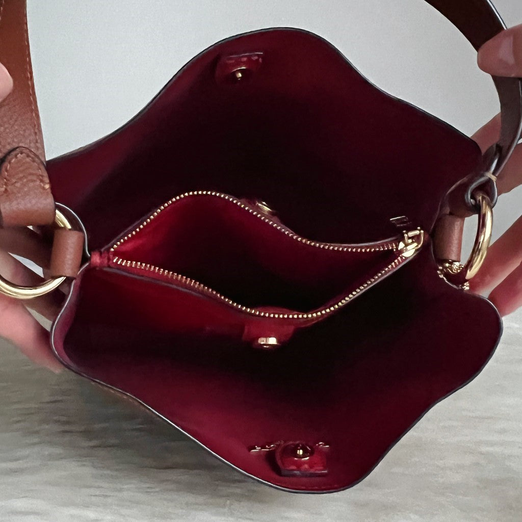 Coach Caramel Leather Triple Compartment Bucket Shoulder Bag Like New