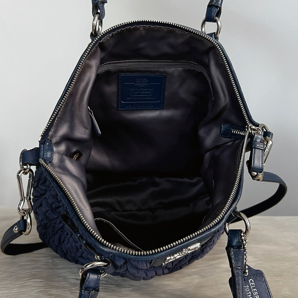 Coach Navy Leather Trim Quilited Detail 2 Way Shoulder Bag