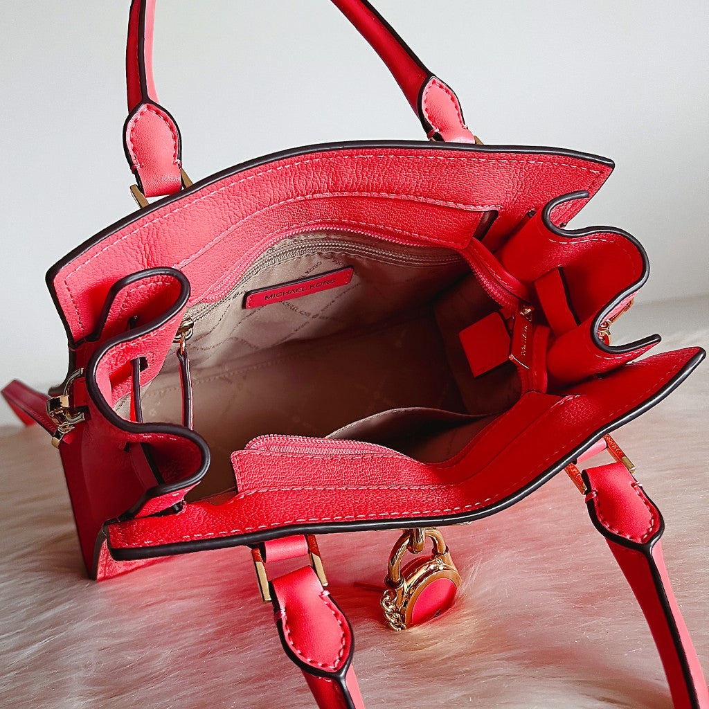 Michael Kors Pink Leather Monogram Padlock Detail 2 Way Shoulder Bag Like New