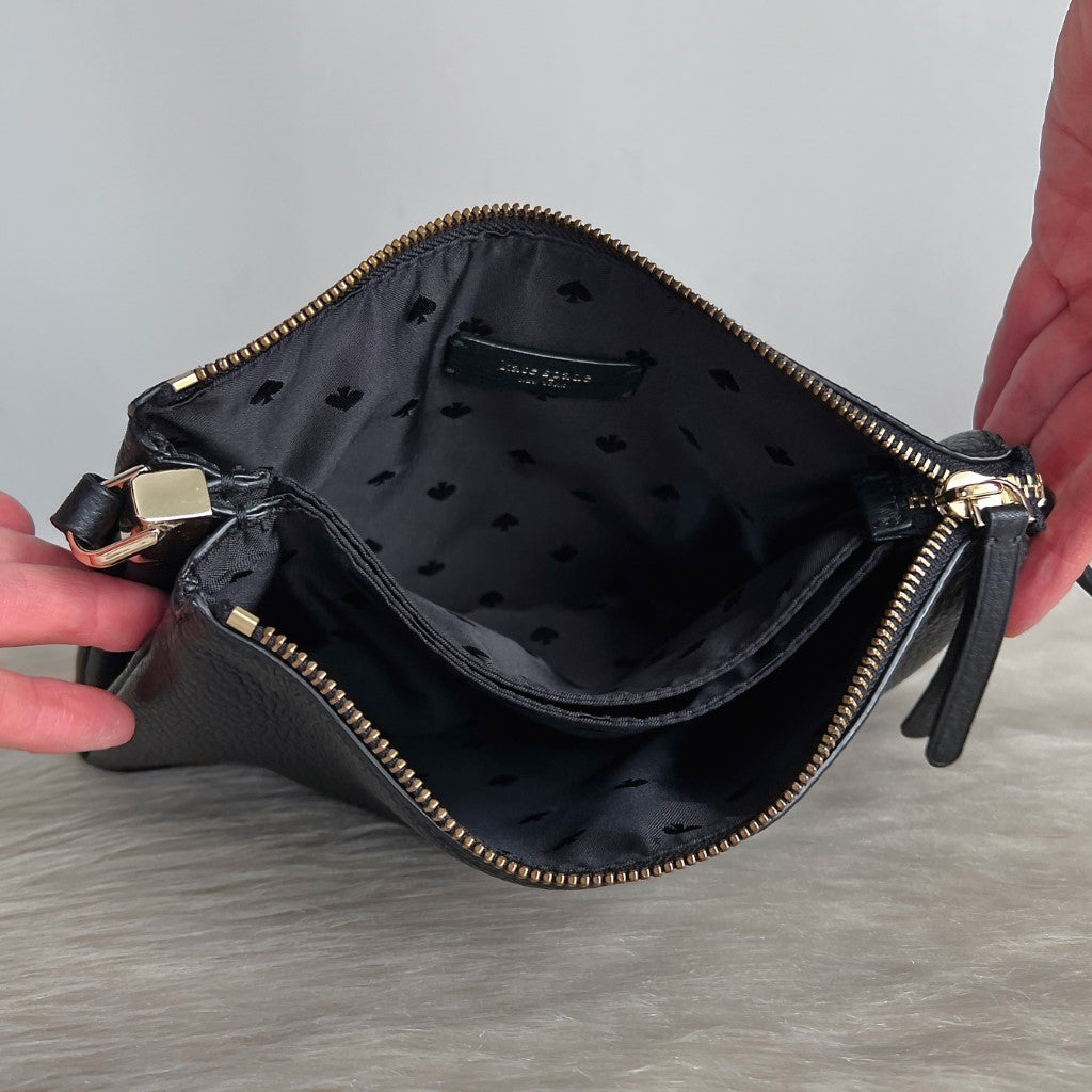 Kate Spade Black Leather Double Compartment Crossbody Shoulder Bag Like New