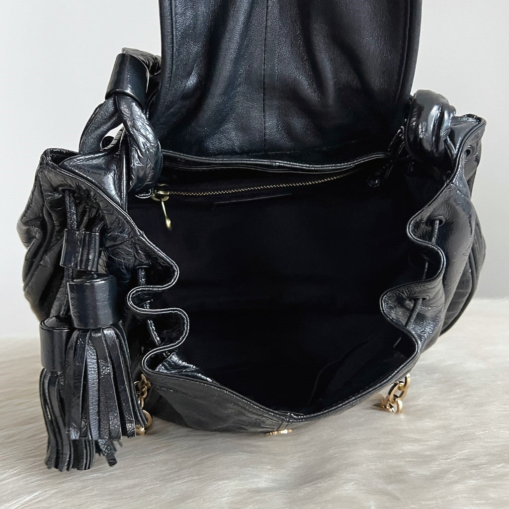 See by Chloe Patent Black Leather Front Detail 2 Way Shoulder Bag Excellent