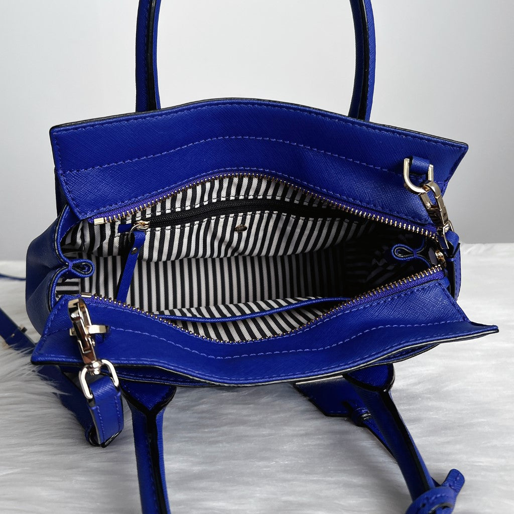 Kate Spade Blue Leather Front Logo Charm Detail 2 Way Shoulder Bag Like New