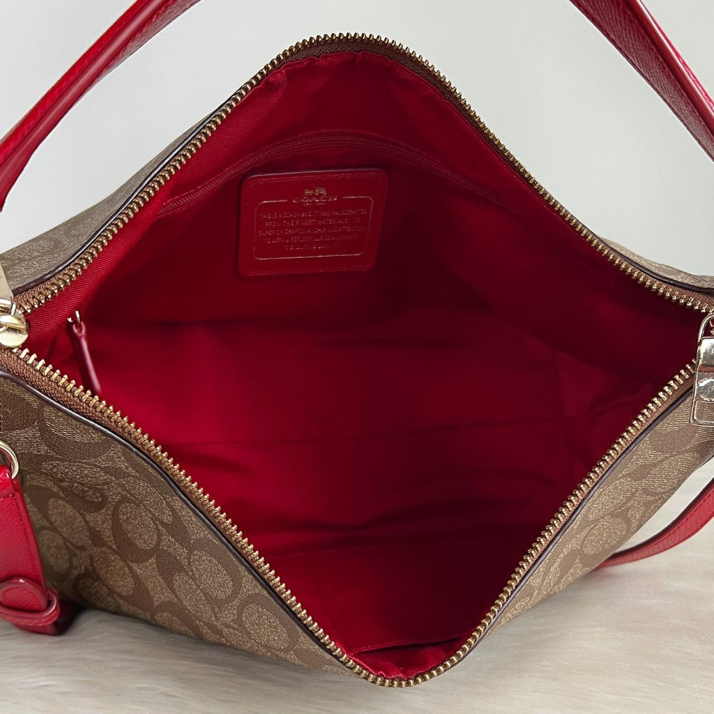 Coach Red Leather Monogram Slouchy 2 Way Shoulder Bag Excellent